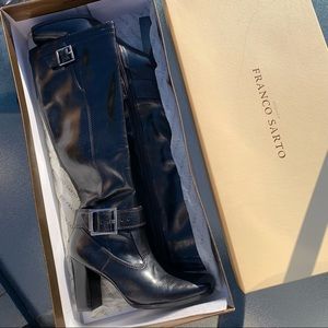 BNIB Franco Sarto Black Petrol Patent Leather Tall Boots (Giraffe) - Size 6